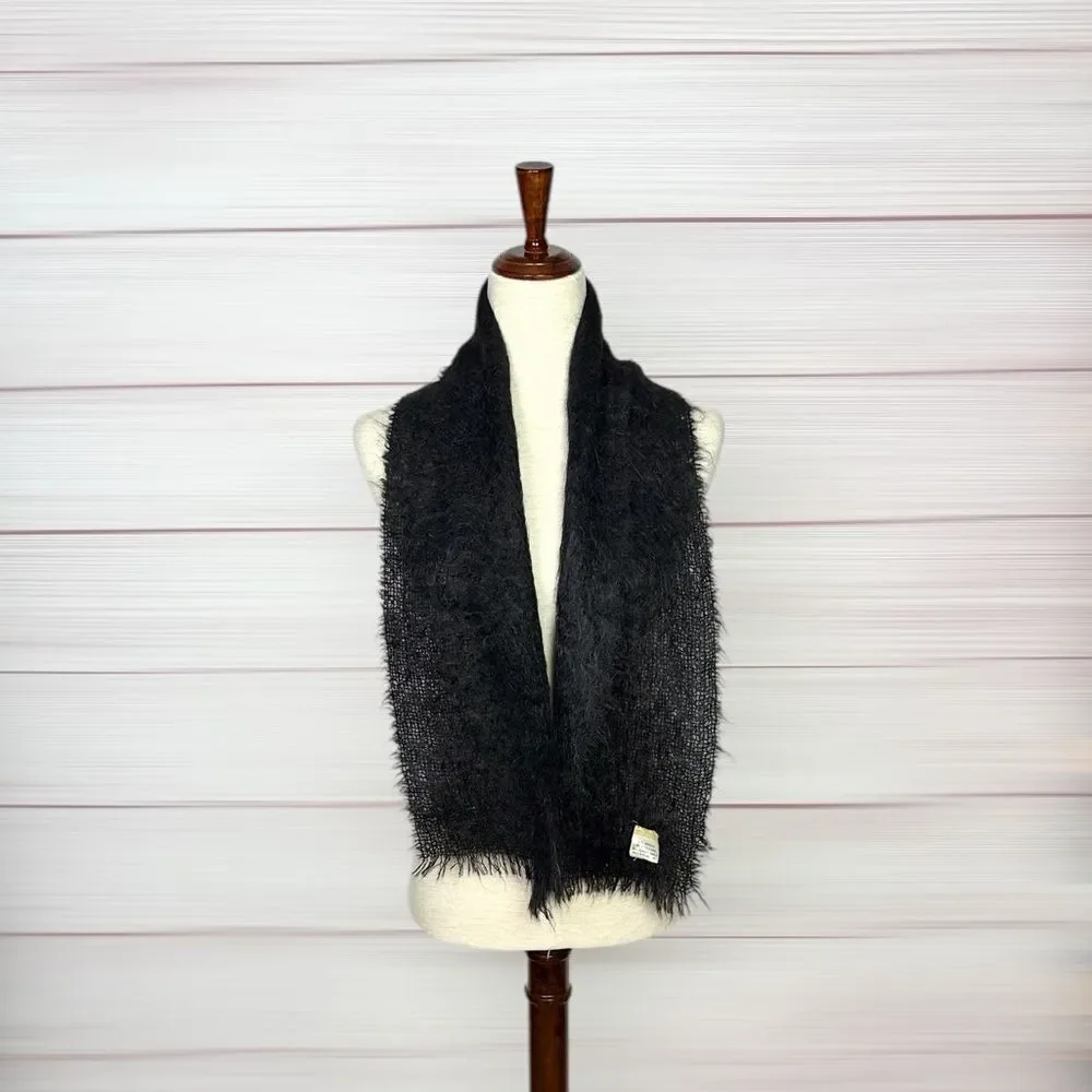 Vintage Black Mohair Wool Scarf Men's Women's Made in Great Britain 9x52